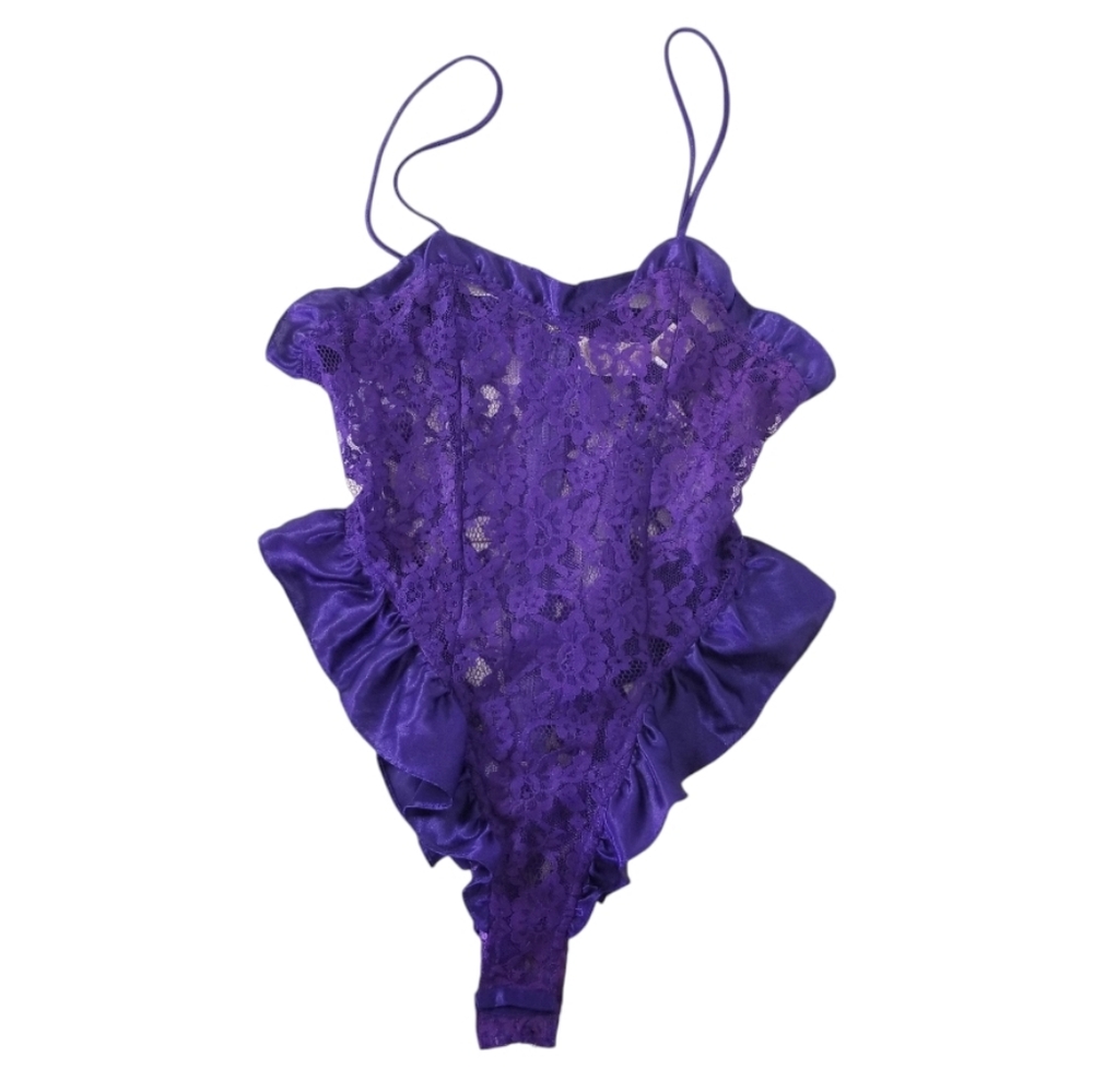 VICTORIA'S SECRET Vintage 90's Gold Label Purple Lace Teddy Bodysuit Size P Sexy